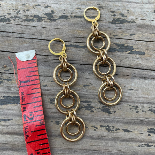 Mini Brass Bullseye Chainmaille Earrings