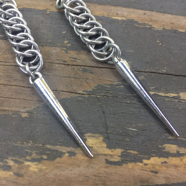 Silver Spike Chainmaille Earrings