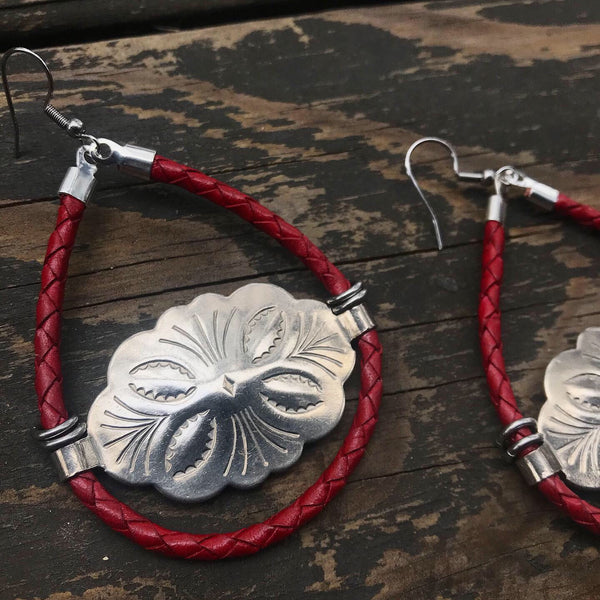 Red Kitty Concho Earrings