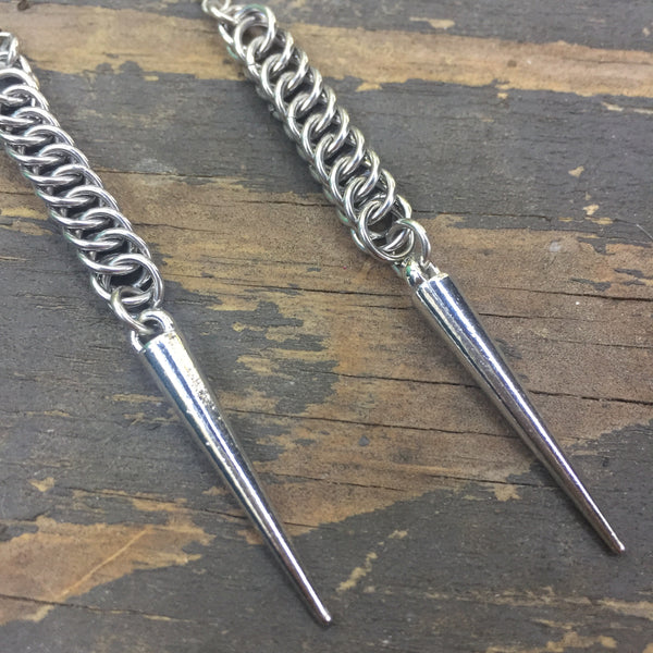 Silver Spike Chainmaille Earrings