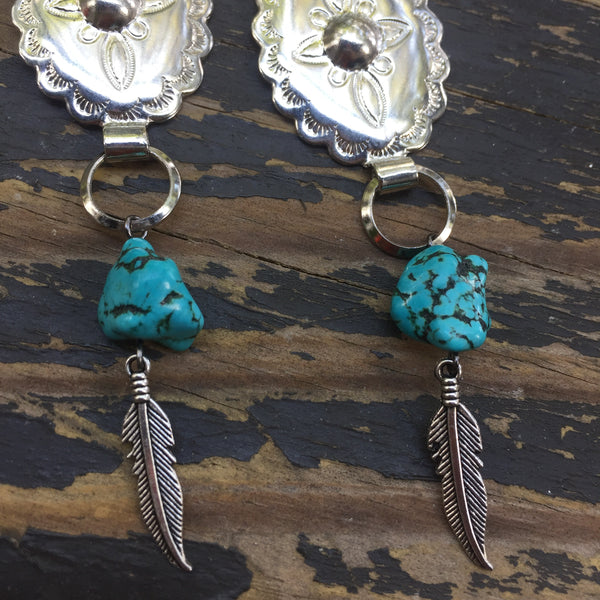 Concho + Turqouise + Feather Earrings