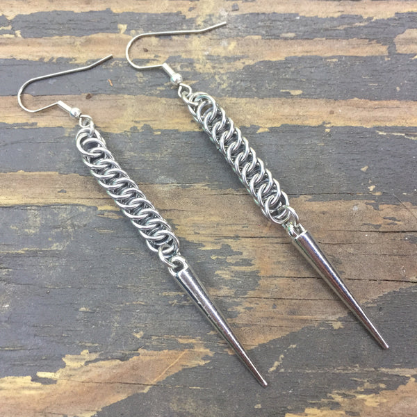 Silver Spike Chainmaille Earrings