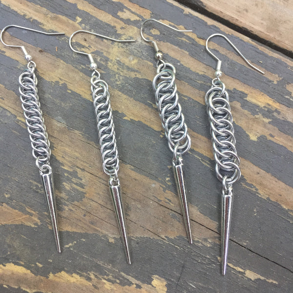 Silver Spike Chainmaille Earrings