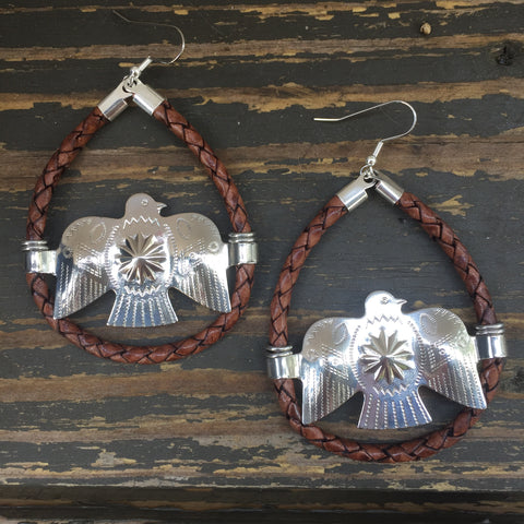 Brown Thunderbird Bolo Cord Earrings