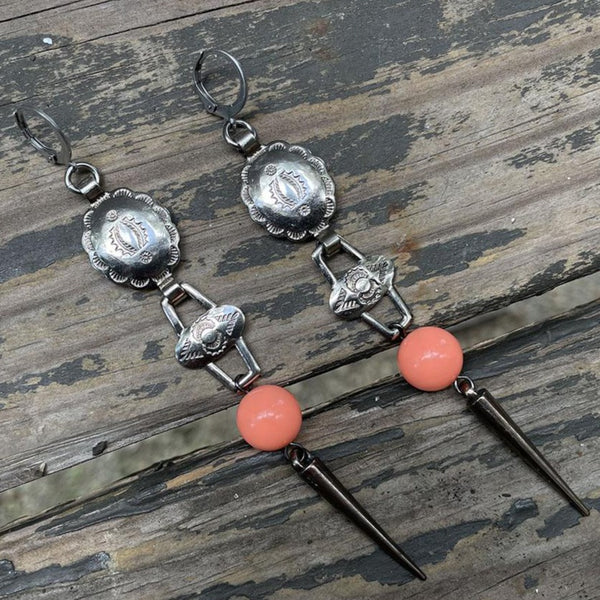 Long Concho Peach Earrings