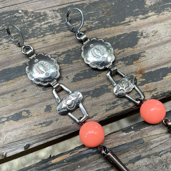 Long Concho Peach Earrings